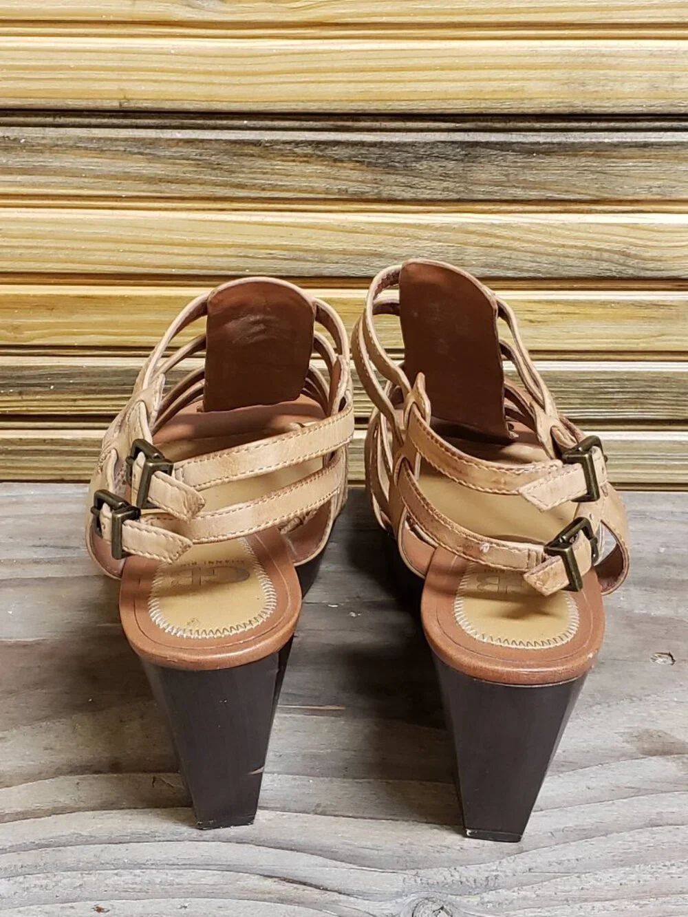 Gianni Bini Brown Leather Strappy Gladiator Platform Wedge Sandals Size 8